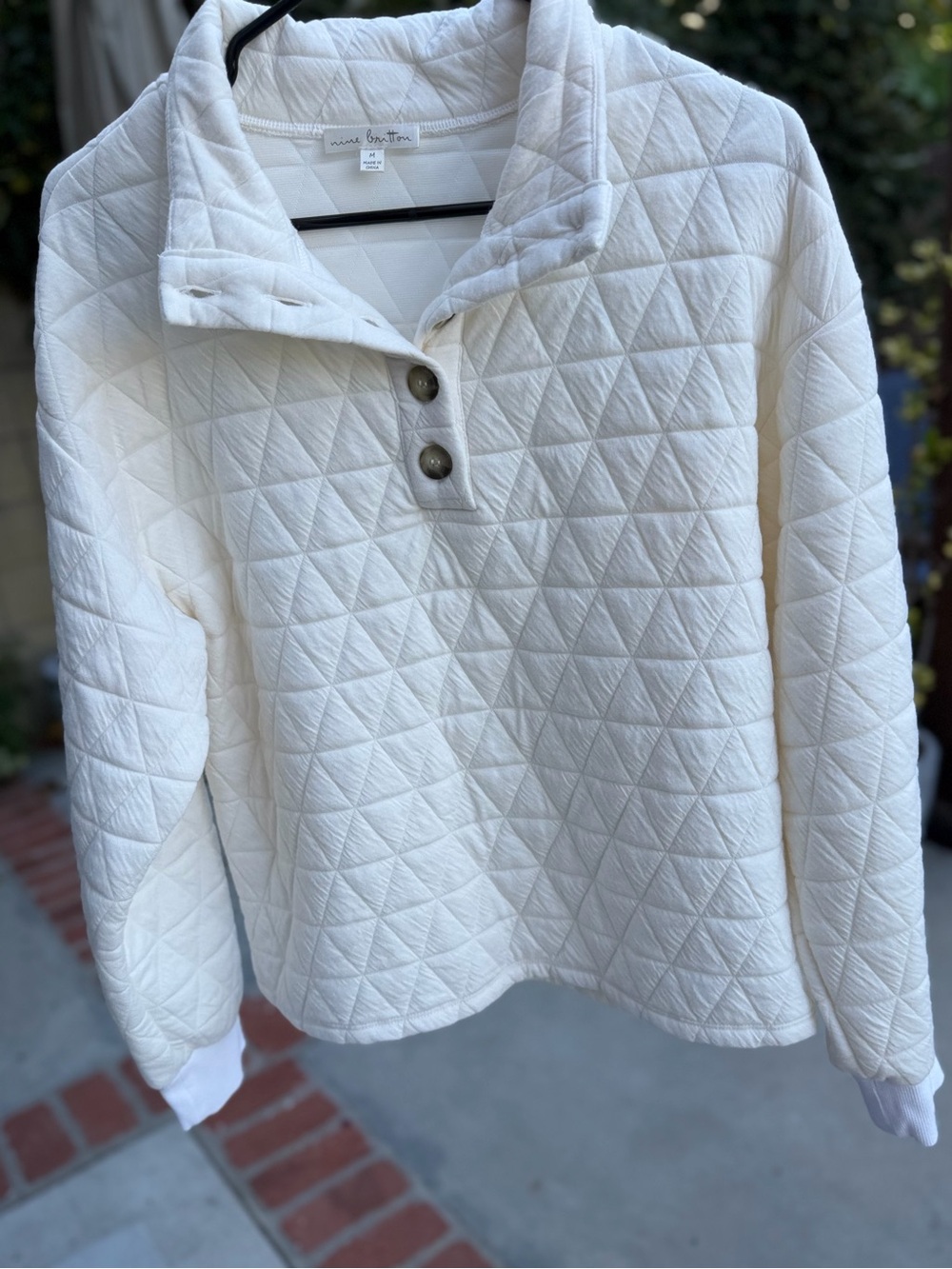 Nine Britton Cream Quilted Button-Front Pullover